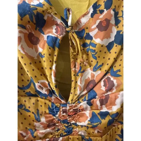 Free People Long Sleeves Autumn Gold Floral Dress Sz 6/8 Knee Length Fall Boho - Picture 6 of 8